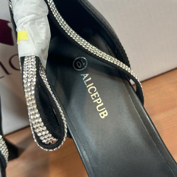 Alicepub Women's Black Pointed Toe Heels Stiletto Rhinestone Dress Shoes Size 10 - Picture 6 of 8